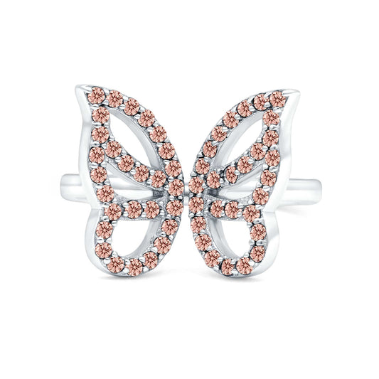 Butterfly Ring Simulated Morganite CZ Wedding Band