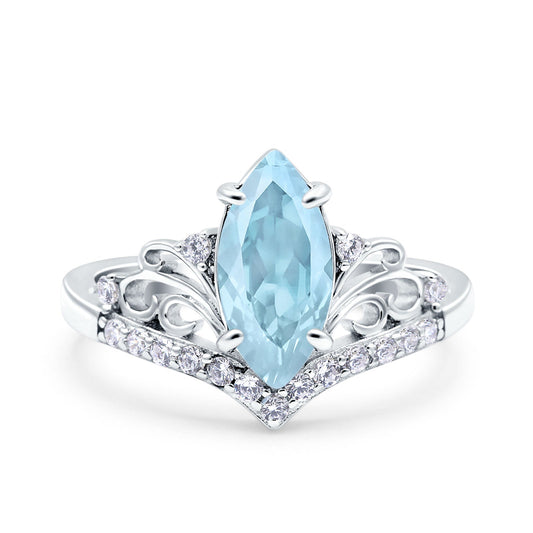 Art Deco Marquise Simulated Aquamarine CZ Wedding Bridal Ring