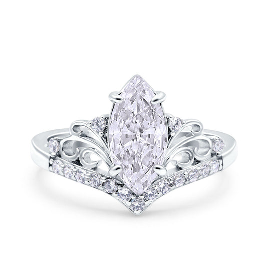 Art Deco Marquise Simulated Cubic Zirconia Wedding Bridal Ring