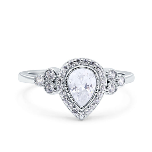 Halo Pear Cubic Zirconia Engagement Ring