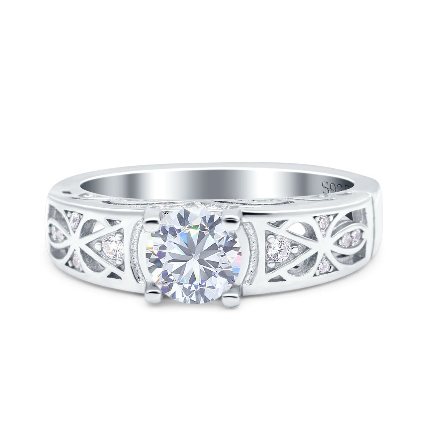 Art Deco Wedding Bridal Ring Band Round Simulated Cubic Zirconia