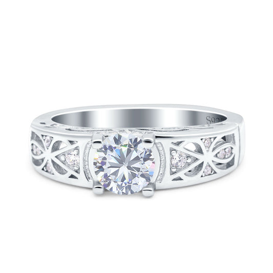 Art Deco Wedding Bridal Ring Band Round Simulated Cubic Zirconia