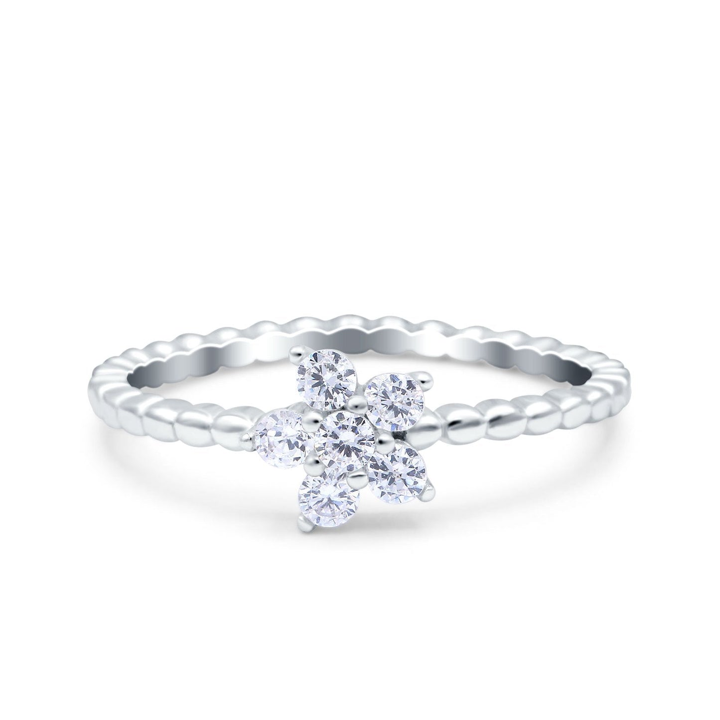 Flower Round Simulated CZ Wedding Ring