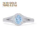 14K White Gold Oval Natural Aquamarine Halo Split Shank Diamond Ring