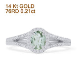 14K White Gold Oval Natural Green Amethyst Prasiolite Halo Split Shank Diamond Ring