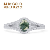 14K White Gold Oval Natural Green Moss Agate Halo Split Shank Diamond Ring
