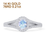 14K White Gold Oval Natural Moonstone Halo Split Shank Diamond Ring
