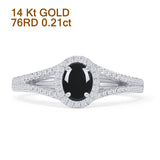 14K White Gold Oval Natural Black Onyx Halo Split Shank Diamond Ring