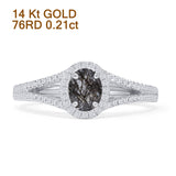 14K White Gold Oval Natural Rutilated Quartz Halo Split Shank Diamond Ring