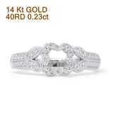14K White Gold 0.23ct Floral Halo Leaf Semi Mount Diamond Ring