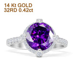 14K White Gold Round Natural Amethyst Halo Diamond Ring