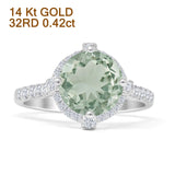 14K White Gold Round Natural Green Amethyst Prasiolite Halo Diamond Ring