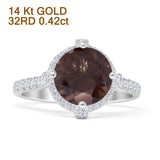 14K White Gold Round Natural Chocolate Smoky Quartz Halo Diamond Ring