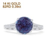 14K White Gold Round Lab Alexandrite Halo Designer Diamond Ring