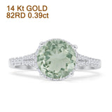 14K White Gold Round Natural Green Amethyst Prasiolite Halo Designer Diamond Ring