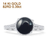 14K White Gold Round Natural Black Onyx Halo Designer Diamond Ring