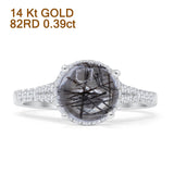 14K White Gold Round Natural Rutilated Quartz Halo Designer Diamond Ring