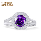 14K White Gold Round Natural Amethyst Split Shank Diamond Ring