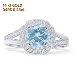 14K White Gold Round Natural Aquamarine Split Shank Diamond Ring