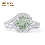 14K White Gold Round Natural Green Amethyst Prasiolite Split Shank Diamond Ring