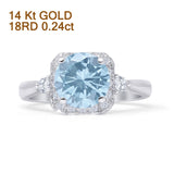 14K White Gold Round Natural Aquamarine Cushion Cut Diamond Ring