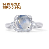 14K White Gold Round Natural Moonstone Cushion Cut Diamond Ring