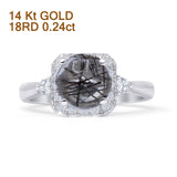 14K White Gold Round Natural Rutilated Quartz Cushion Cut Diamond Ring