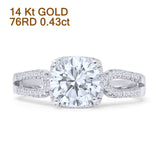 14K White Gold Cushion Halo Moissanite Split Shank Diamond Ring