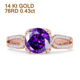 14K Rose Gold Cushion Halo Natural Amethyst Split Shank Diamond Ring