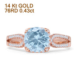 14K Rose Gold Cushion Halo Natural Aquamarine Split Shank Diamond Ring