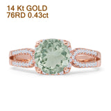 14K Rose Gold Cushion Halo Natural Green Amethyst Prasiolite Split Shank Diamond Ring