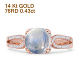 14K Rose Gold Cushion Halo Natural Moonstone Split Shank Diamond Ring