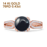 14K Rose Gold Cushion Halo Natural Black Onyx Split Shank Diamond Ring