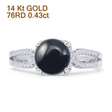 14K White Gold Cushion Halo Natural Black Onyx Split Shank Diamond Ring