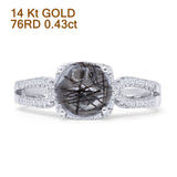 14K White Gold Cushion Halo Natural Rutilated Quartz Split Shank Diamond Ring
