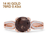 14K Rose Gold Cushion Halo Natural Chocolate Smoky Quartz Split Shank Diamond Ring