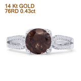 14K White Gold Cushion Halo Natural Chocolate Smoky Quartz Split Shank Diamond Ring