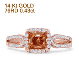 14K Rose Gold 0.43ct Cushion Halo Split Shank Semi Mount Diamond Ring