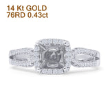 14K White Gold 0.43ct Cushion Halo Split Shank Semi Mount Diamond Ring