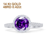 14K White Gold Round Natural Amethyst Halo Designer Diamond Ring