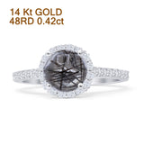 14K White Gold Round Natural Rutilated Quartz Halo Designer Diamond Ring