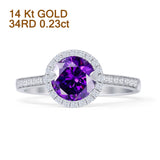 14K White Gold Round Halo Natural Amethyst Diamond Ring