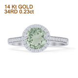 14K White Gold Round Halo Natural Green Amethyst Prasiolite Diamond Ring