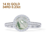 14K White Gold Round Halo Natural Green Moss Agate Diamond Ring