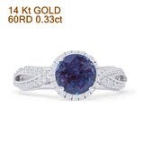 14K White Gold Round Halo Marquise Style Lab Alexandrite Diamond Ring