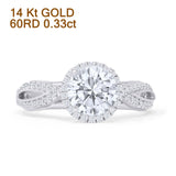 14K White Gold Round Halo Marquise Style Moissanite Diamond Ring