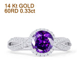 14K White Gold Round Halo Marquise Style Natural Amethyst Diamond Ring