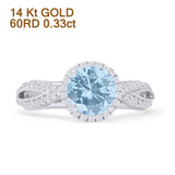 14K White Gold Round Halo Marquise Style Natural Aquamarine Diamond Ring