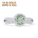 14K White Gold Round Halo Marquise Style Natural Green Amethyst Prasiolite Diamond Ring