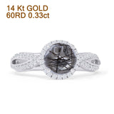 14K White Gold Round Halo Marquise Style Natural Rutilated Quartz Diamond Ring